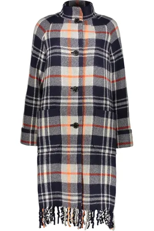 Kenzo Femme, Manteaux, Multicolore, Taille: 36 FR Manteau en laine à carreaux avec ourlet à franges