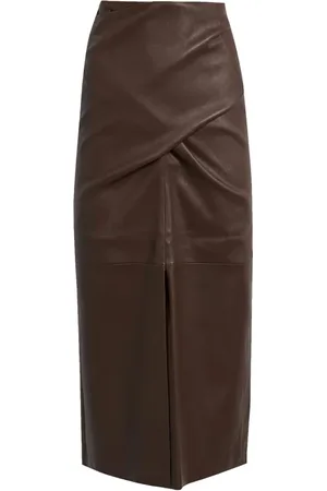 Brunello Cucinelli Femme, Jupes, Rouge, Taille: 38 FR Jupe Midi en Cuir avec Fermeture Croisée