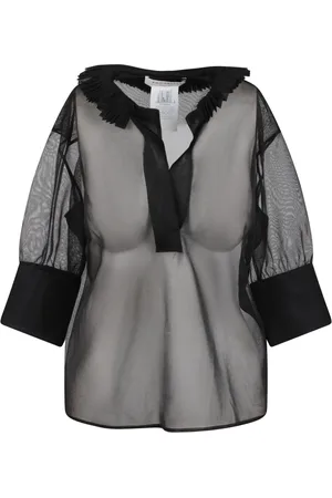 Serafini Femme, Blouses et Chemises, Noir, Taille: 38 FR Chemisier transparent avec col et poignets contrastants