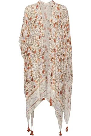 Cream Femme, Vestes, Multicolore, Taille: ONE Size Kimono Blouse Multicolore avec Fleurs et Pompons