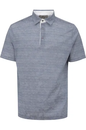 CANALI Homme, Tops, Bleu, Taille: L Polo à Manches Courtes Bleu Rayé