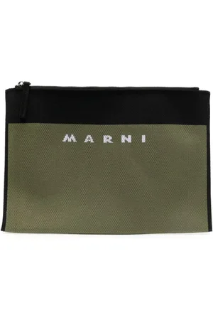 Marni Femme, Sacs, Vert, Taille: ONE Size Pochette zippée avec logo brodé