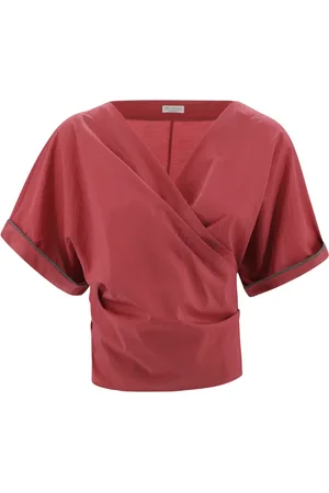 Brunello Cucinelli Femme, Blouses et Chemises, Rouge, Taille: 36 FR Chemisier Rouge en Coton avec Détail Monili