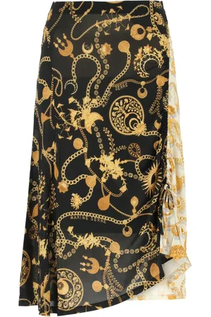 Marine Serre Femme, Jupes, Multicolore, Taille: 40 FR Jupe Midi Asymétrique Imprimée Lune Ornementale