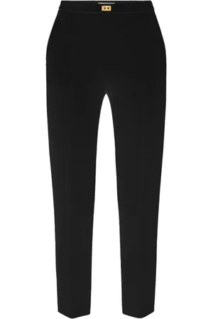 Elisabetta Franchi Femme, Pantalons, Noir, Taille: 38 FR Pantalon Noir Stretch Crêpe avec Logo Doré
