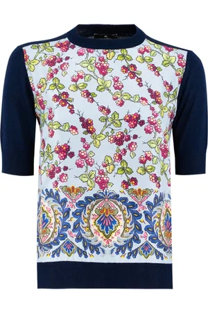 Etro Femme, Pulls, Bleu, Taille: 36 FR Pull en Soie avec Motif Baies et Cachemire