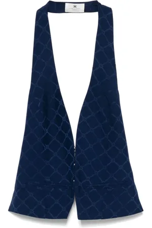 Elisabetta Franchi Femme, Vestes, Bleu, Taille: 42 FR Gilet en satin à motif losanges