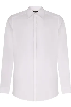 Dolce & Gabbana Homme, Chemises, Blanc, Taille: XL Chemise en Coton Stretch avec Fermeture Cachée