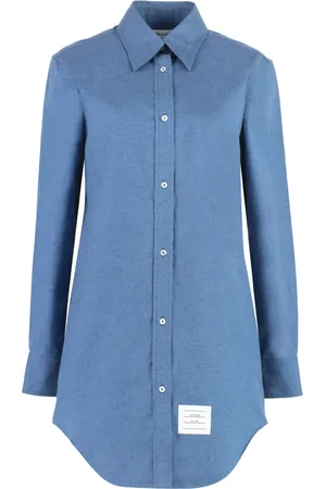 Thom Browne Femme, Robes, Bleu, Taille: 38 FR Chemise en coton avec écusson logo