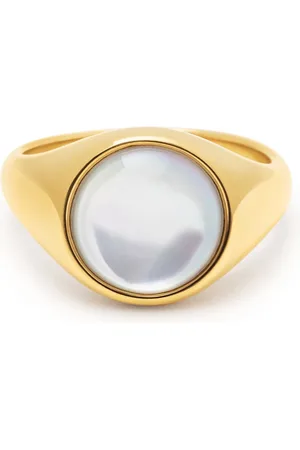 Nialaya Homme, Accessoires, Jaune, Taille: 64 MM Bague chevalière dorée avec dôme de perle
