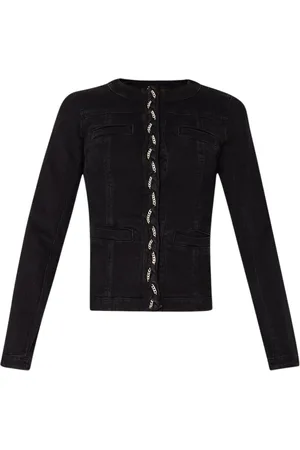 Liu Jo Femme, Vestes, Noir, Taille: 42 FR Veste en jean noire avec détails de tresse