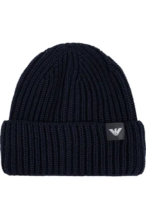 Emporio Armani Homme, Accessoires, Bleu, Taille: M Bonnet en maille côtelée torsadée en laine vierge mélangée