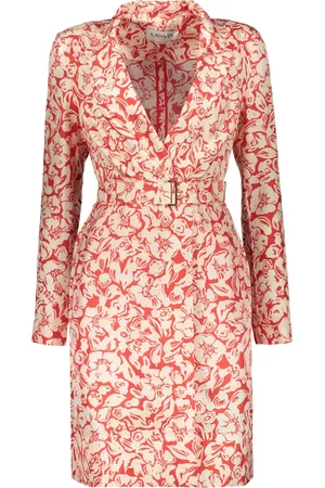 Lanvin Femme, Robes, Rouge, Taille: 36 FR Mini-robe en soie à fleurs avec ceinture portefeuille