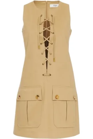 Chloé Femme, Robes, Brun, Taille: 40 FR Robe chasuble en satin avec laçage
