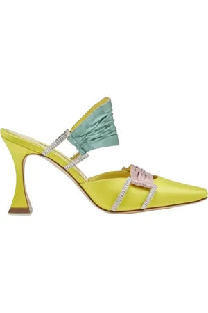 Manolo Blahnik Femme, Chaussures, Jaune, Taille: 40 EU Sandales à Talons avec Boucles en Cristal