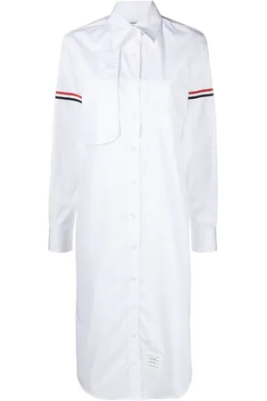 Thom Browne Femme, Robes, Blanc, Taille: 36 FR Robe Chemise Blanche en Coton avec Bande RWB