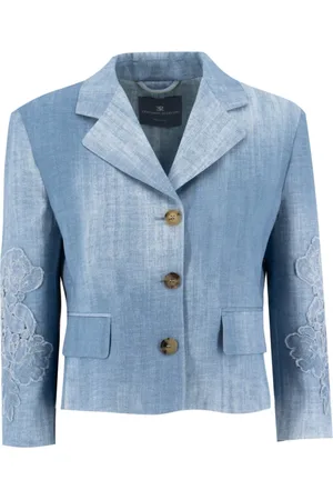 ERMANNO SCERVINO Femme, Vestes, Bleu, Taille: 40 FR Veste avec Appliqués Floraux Effet Denim