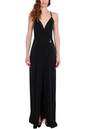 Elisabetta Franchi Femme, Robes, Noir, Taille: 40 FR Robe Longue Noire en Jersey à Fines Bretelles