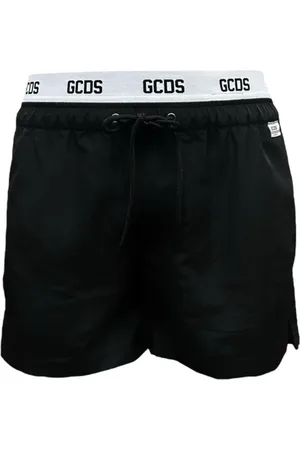 GCDS Homme, Maillots de bain, Noir, Taille: L Boxers Noirs avec Ceinture Élastique Blanche et Lettrage du Logo