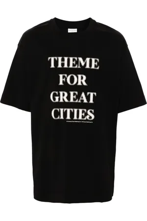 DRIES VAN NOTEN Homme, Tops, Noir, Taille: L T-shirt Noir en Jersey de Coton avec Slogan Imprimé