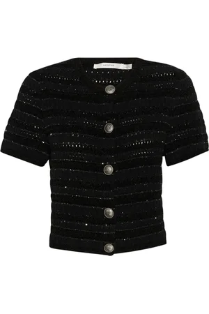 Gestuz Femme, Pulls, Noir, Taille: 42 FR Gilet Noir à Manches Courtes
