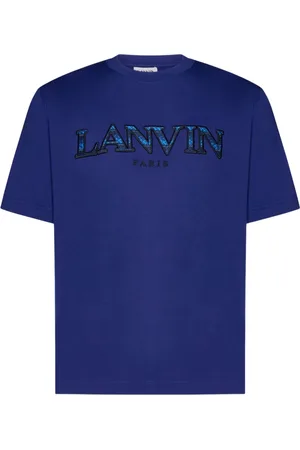 Lanvin Homme, Tops, Bleu, Taille: M T-shirt ras du cou avec logo en relief