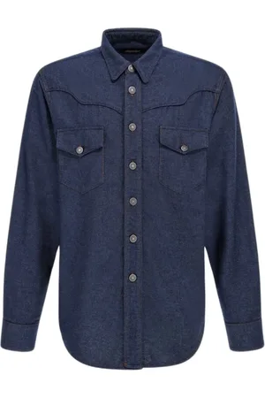 Roberto Cavalli Homme, Chemises, Bleu, Taille: M Chemise en Denim Bleu Foncé Fabriquée en Italie