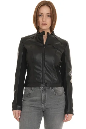 Guess Femme, Vestes, Noir, Taille: 38 FR Veste en simili cuir avec fermeture éclair