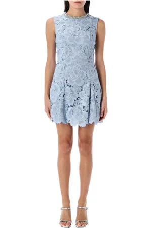 Self-Portrait Femme, Robes, Bleu, Taille: 36 FR Mini Robe Bleu Clair en Dentelle Florale
