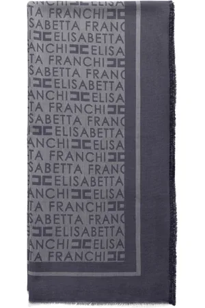 Elisabetta Franchi Femme, Accessoires, Bleu, Taille: ONE Size Écharpe à Motif Logo Bleu et Bords Effilochés