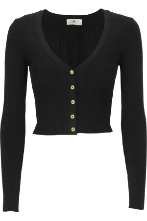 Elisabetta Franchi Femme, Pulls, Noir, Taille: 40 FR Gilet Cardigan à Col en V
