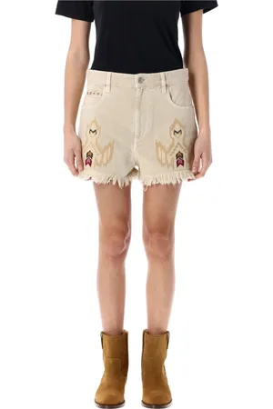 Isabel Marant Femme, Shorts, , Taille: 36 FR Shorts en denim taille haute avec finitions à franges