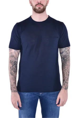 Blauer Homme, Tops, Bleu, Taille: M Pull en coton à manches courtes et col rond