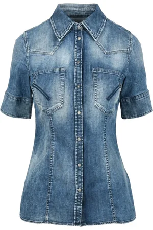 Dondup Femme, Blouses et Chemises, Bleu, Taille: 38 FR Chemise évasée avec fermeture à pression