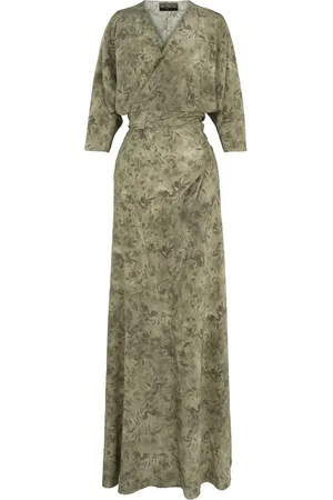 Cortana Femme, Robes, Vert, Taille: 44 FR Robe Croisée en Soie Imprimée Herba