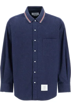 Thom Browne Homme, Chemises, Bleu, Taille: L Chemise en flanelle oversize avec bande tricolore