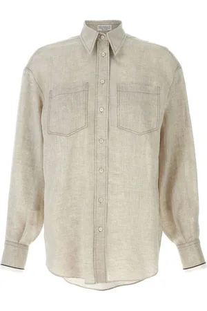 Brunello Cucinelli Femme, Blouses et Chemises, , Taille: 42 FR Chemise en lin avec poignets Monille
