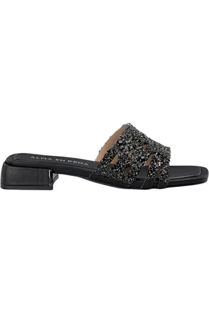 Alma en Pena Femme, Chaussures, Noir, Taille: 37 EU Sandales plates en strass
