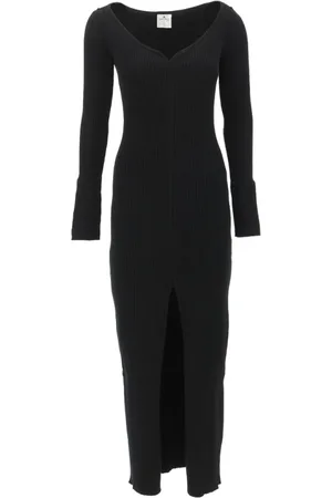 Courrèges Femme, Robes, Noir, Taille: 38 FR Robe Longue en Maille Côtelée avec Motif Hirondelles