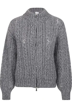 ELEVENTY Femme, Pulls, Gris, Taille: 38 FR Pull Bomber à Sequins