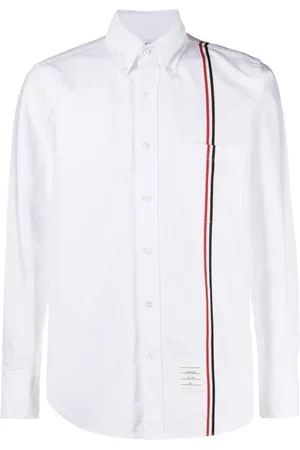 Thom Browne Homme, Chemises, Blanc, Taille: 2XL Chemise Oxford en Coton Rayé Blanc
