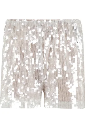 FEDERICA TOSI Femme, Shorts, Blanc, Taille: 36 FR Shorts en Maille à Paillettes Blanches