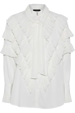 Bruuns Bazaar Femme, Blouses et Chemises, Blanc, Taille: 38 FR Chemisier plissé à col montant