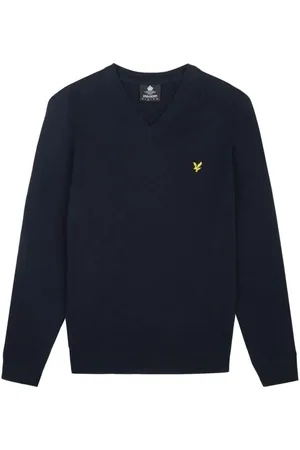 Lyle & Scott Homme, Pulls, Bleu, Taille: M Pull en Maille Mérinos et Coton Col V