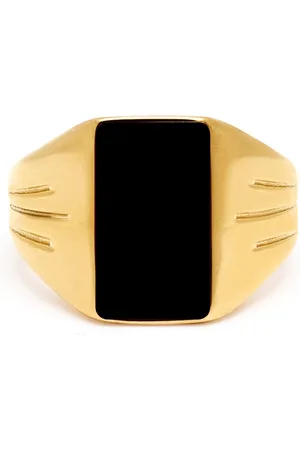 Nialaya Homme, Accessoires, Jaune, Taille: 58 MM Chevalière Carrée Dorée avec Onyx