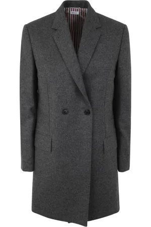 Thom Browne Femme, Manteaux, Gris, Taille: 38 FR Sportcoat Croisé Long à Manches Longues et Coupe Allongée