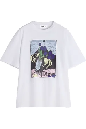 Lanvin Homme, Tops, Blanc, Taille: M T-shirts à Col Rond et Imprimé Graphique