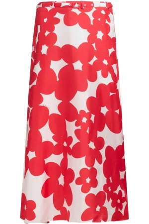 Marni Femme, Jupes, Rouge, Taille: 36 FR Jupe Midi à Imprimé Floral