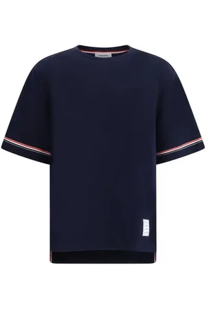 Thom Browne Homme, Tops, Bleu, Taille: XL T-shirt rayé à col rond