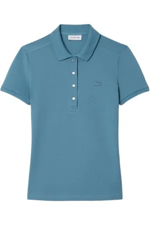 Lacoste Femme, Tops, Bleu, Taille: 42 FR Polo en Coton avec Finition Côtelée